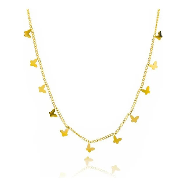 B Collar Mariposas Doradas Colgantes Acero Accesorio Moda