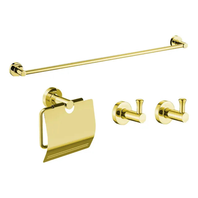 Set Kit Juego Accesorios Baño 4 Piezas Metal Dorado Gold - Dorado